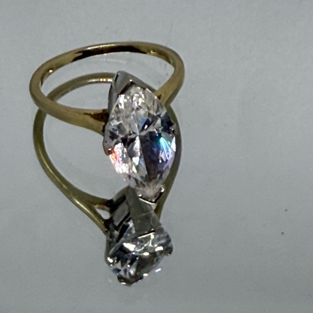14k Solid White & Yellow Gold, large Marquise White Spinel Ring - Picture 4 of 10